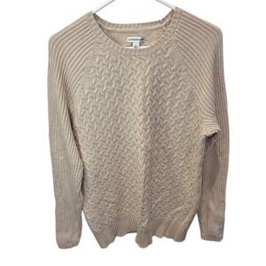 Croft & Barrow Womens Cable Knit Crew Neck Long Sleeve Sweater Beige Large
